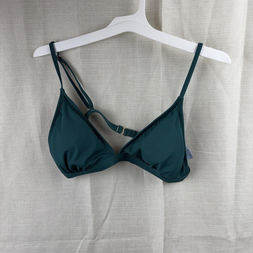 Shade & Shore Bikini Top Womens L 12-14 Green Ribbed Triangle Adjustable Swim